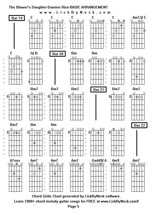 Chord Grids Chart of chord melody fingerstyle guitar song-The Blower's Daughter-Damien Rice-BASIC ARRANGEMENT,generated by LickByNeck software.